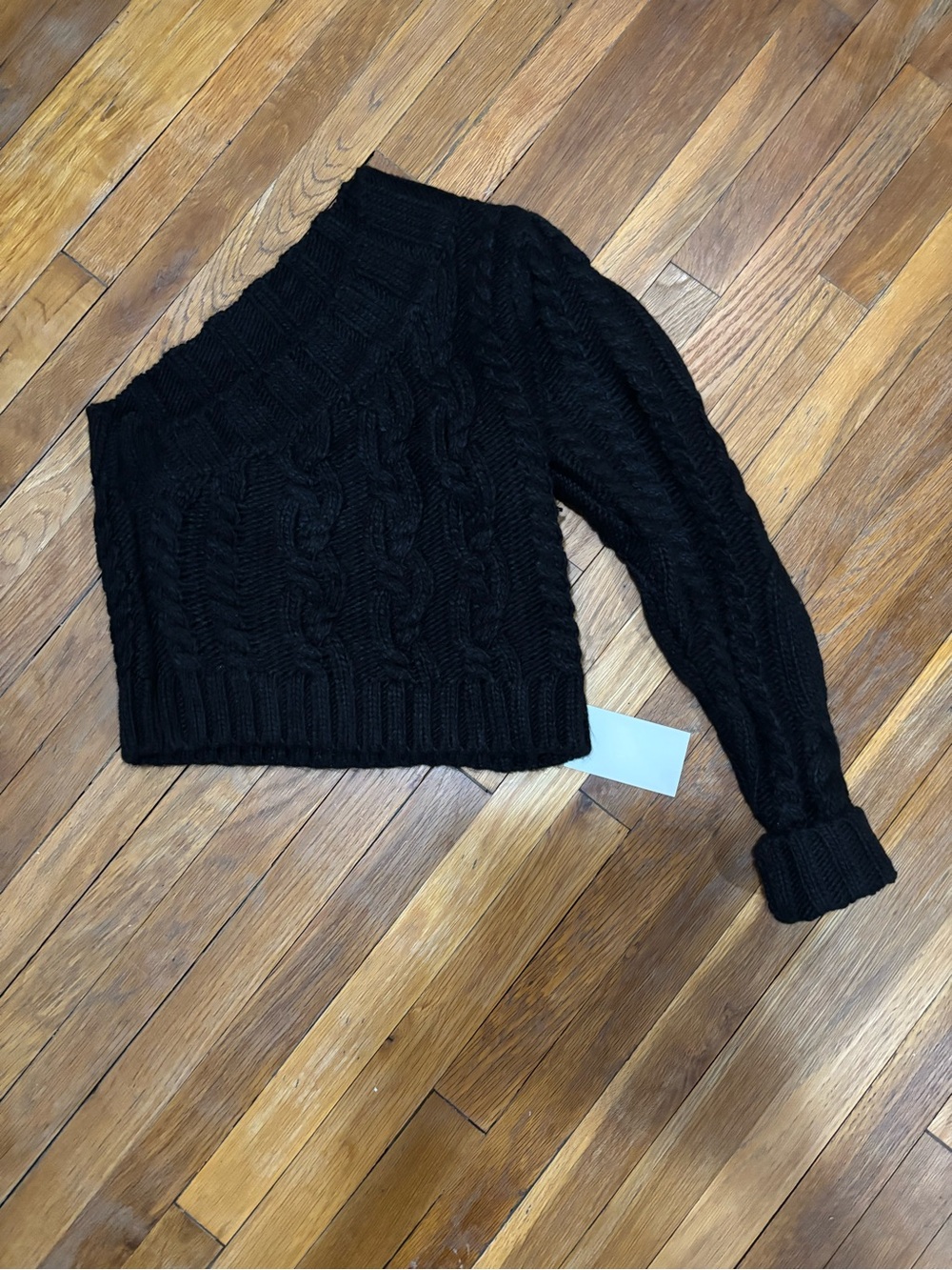 For Love & Lemons Black Off-the-Shoulder Cable Knit Sweater